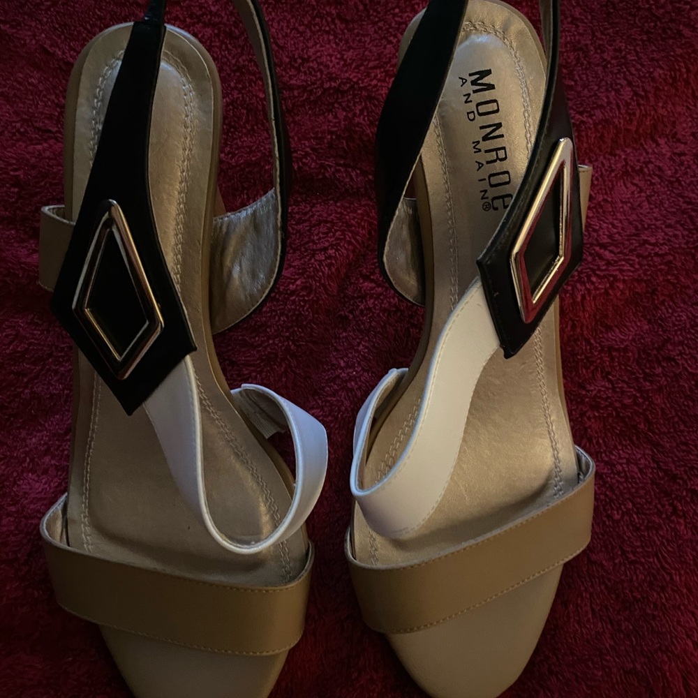 Taupe and White Strap Heel